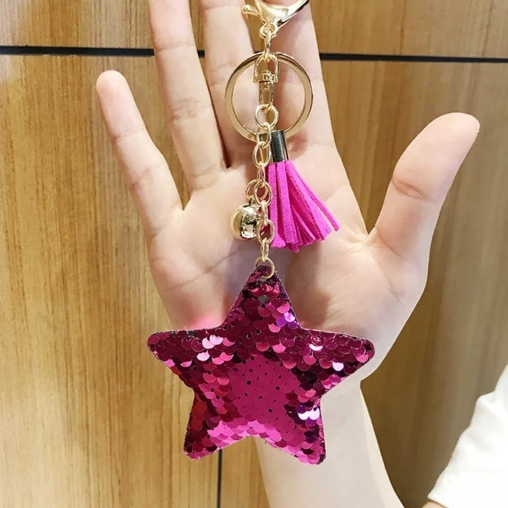 *SAIGE* Pink Sequin Star Pendant Car Keychain